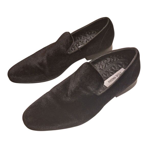 Steve Madden Black Velvet Loafers 8 Old Money Luxury Casual Formal Dark Academia - Picture 2 of 16